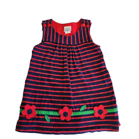 Florence Eiseman Other - Florence Eiseman Girls Striped Dress Toddler Size 2T 3D Flowers Navy Red Green